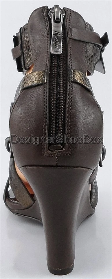 $198 Sandalias de cuña GUESS MARCIANO ADELFA de diseñador de cuero marrón con tiras 6,5 Foto 2 de 4