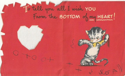 Auguri compleanno vintage gatto impertinente con ritaglio peek-a-boo 6 x 5 biglietto con scritta - Foto 2 di 3