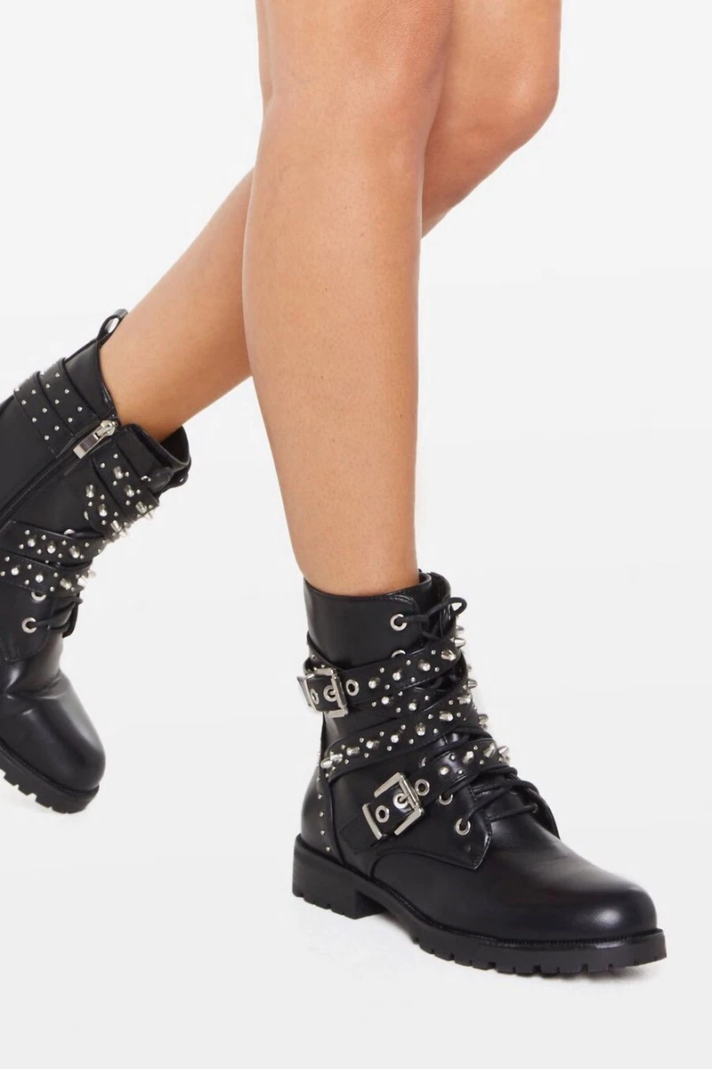 Nasty Gal Looks Stud On You Biker Boots eBay