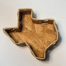 Small Texas Shaped Wicker Basket Crate With Wood Bottom, 7.5" x 2.5"