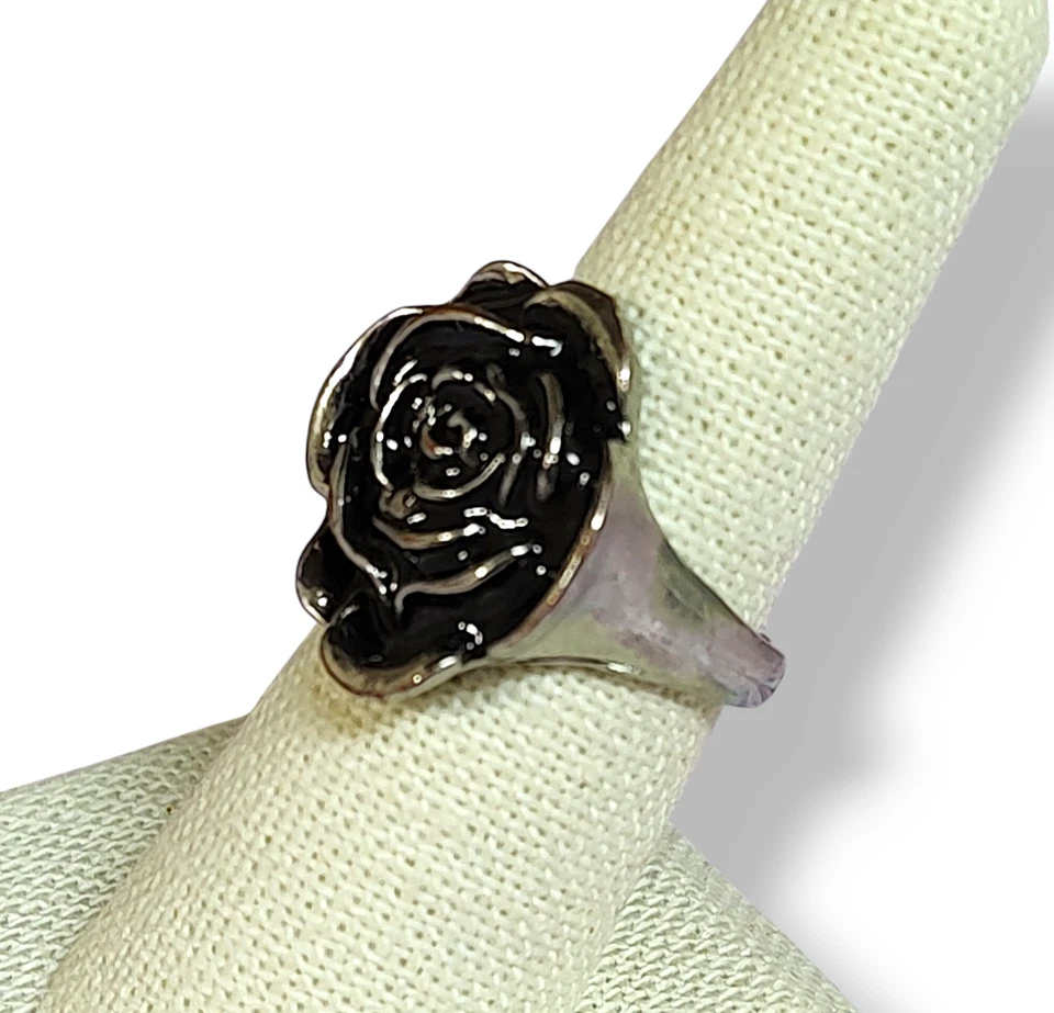 Anillo Rosa Negra Acero Inoxidable Talla 8 Foto 4 de 4