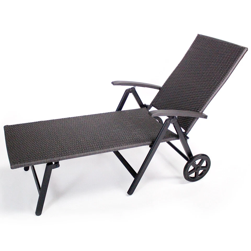 B-Ware Aluminium Rattanliege Rollliege  Relaxliege Sonnenliege Gartenliege Grau