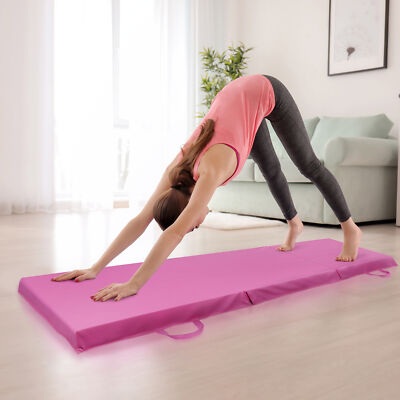 CL.HPAHKL Foldable Gymnastics Mats, PU Leather Exercise Tumbling Mats 4-Panel Wrestling Mat 2 Inch Thick Yoga Mat Carrying Handles Kids Adults Home Ex