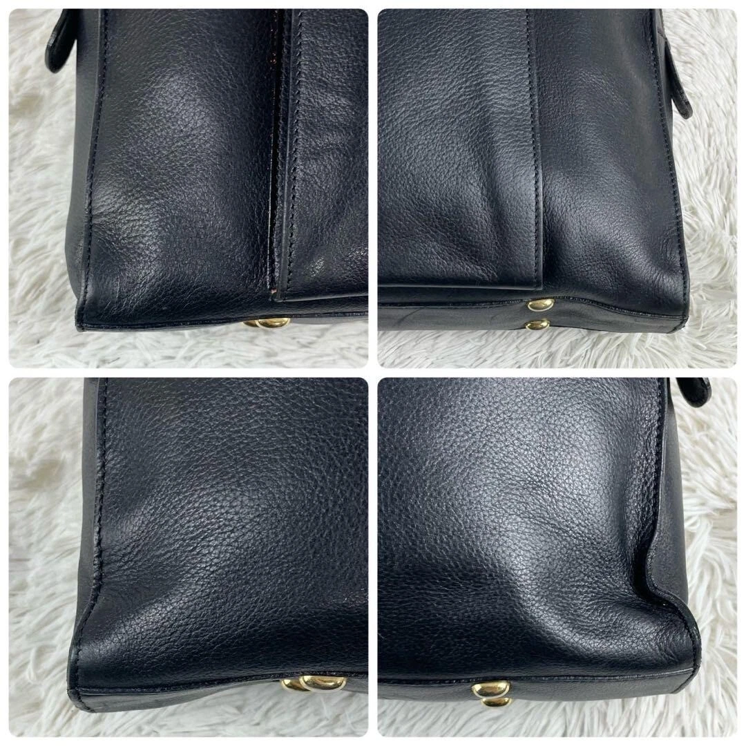 CELINE Borsa a mano Tote Bag Cerchio Logo Pelle Nero Vintage USATA Autore #S2098