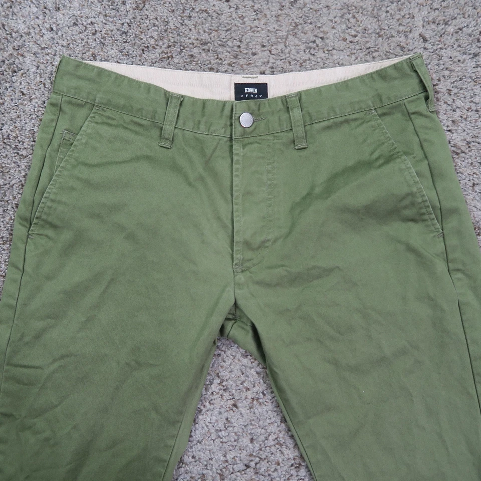 Edwin Pants Mens 32 Green 55 Chino Cotton Twill Button Fly Casual Trousers 32x31 - Image 2 of 4