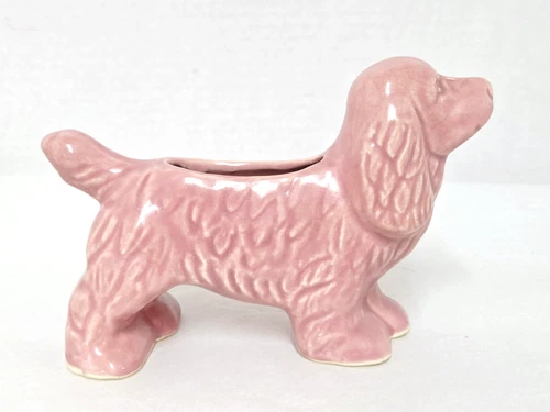 Vintage 1940's Shawnee Pottery Ceramic Pink Cocker Spaniel Dog Planter 6.5" Long