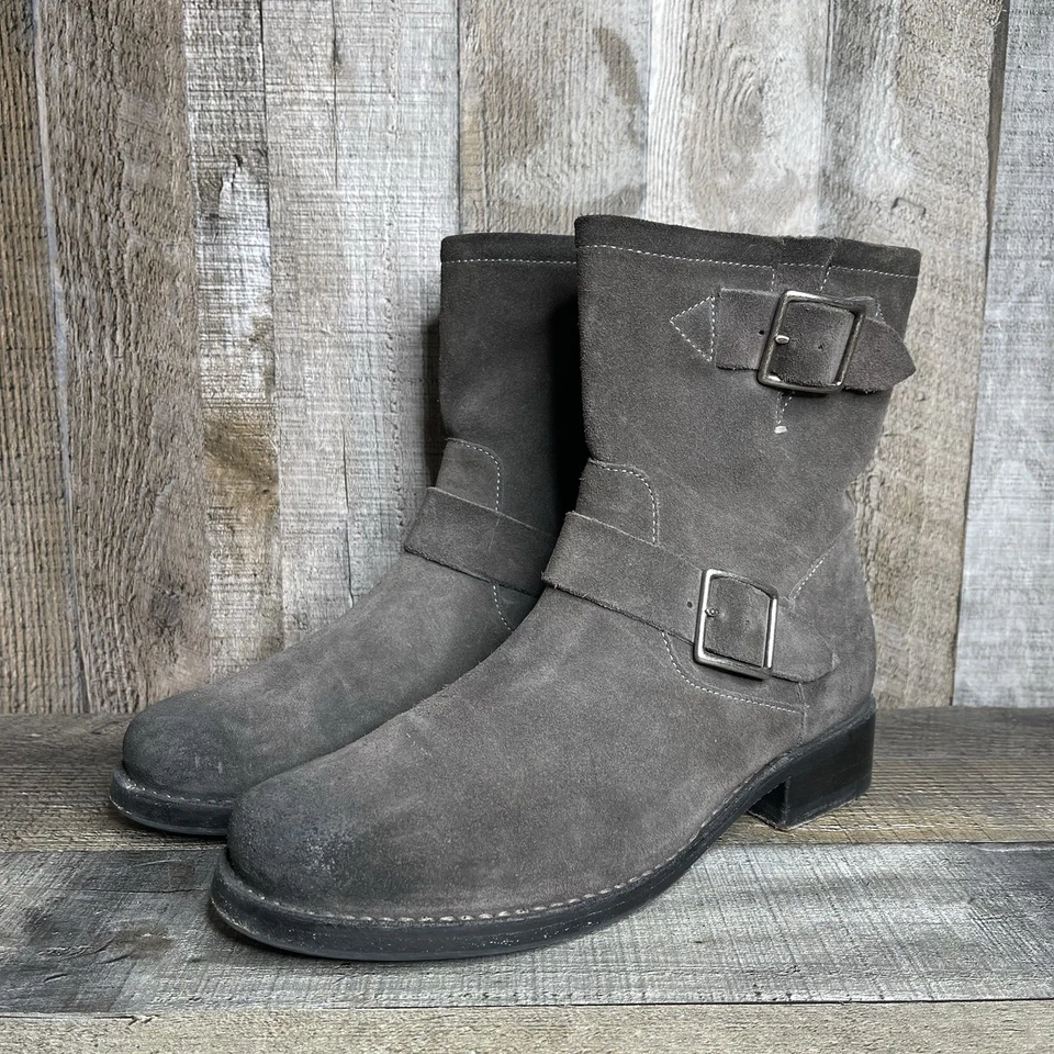 Botas femininas Frye Vicky camurça polida acastanhada curta média engenheiro fivela tamanho 8 B - Imagem 2 de 4