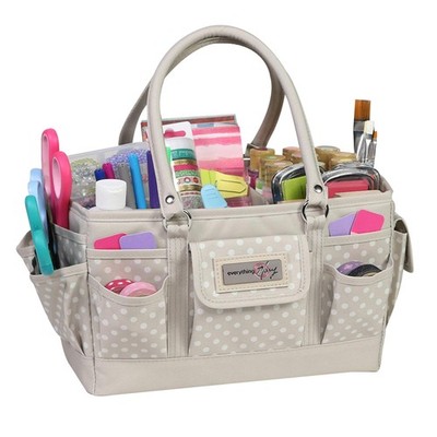 Deluxe Store Tote Organizer Tan Dot Craft Handle Art Supply Caddy Sewing