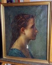 tableau ancien, huile sur toile " profil de jeune fille" fin XIXème- début XXème