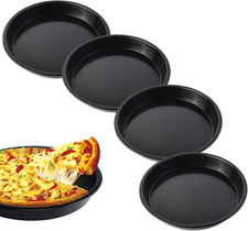 Set 4 Teglie Pizza Rotonde Antiaderente Acciaio al Carbonio