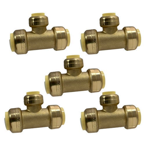 5 Pack XFITTING 3/4" x 3/4" x 1/2" Push Fit Tee, Push to Connect Tee, Lead Free