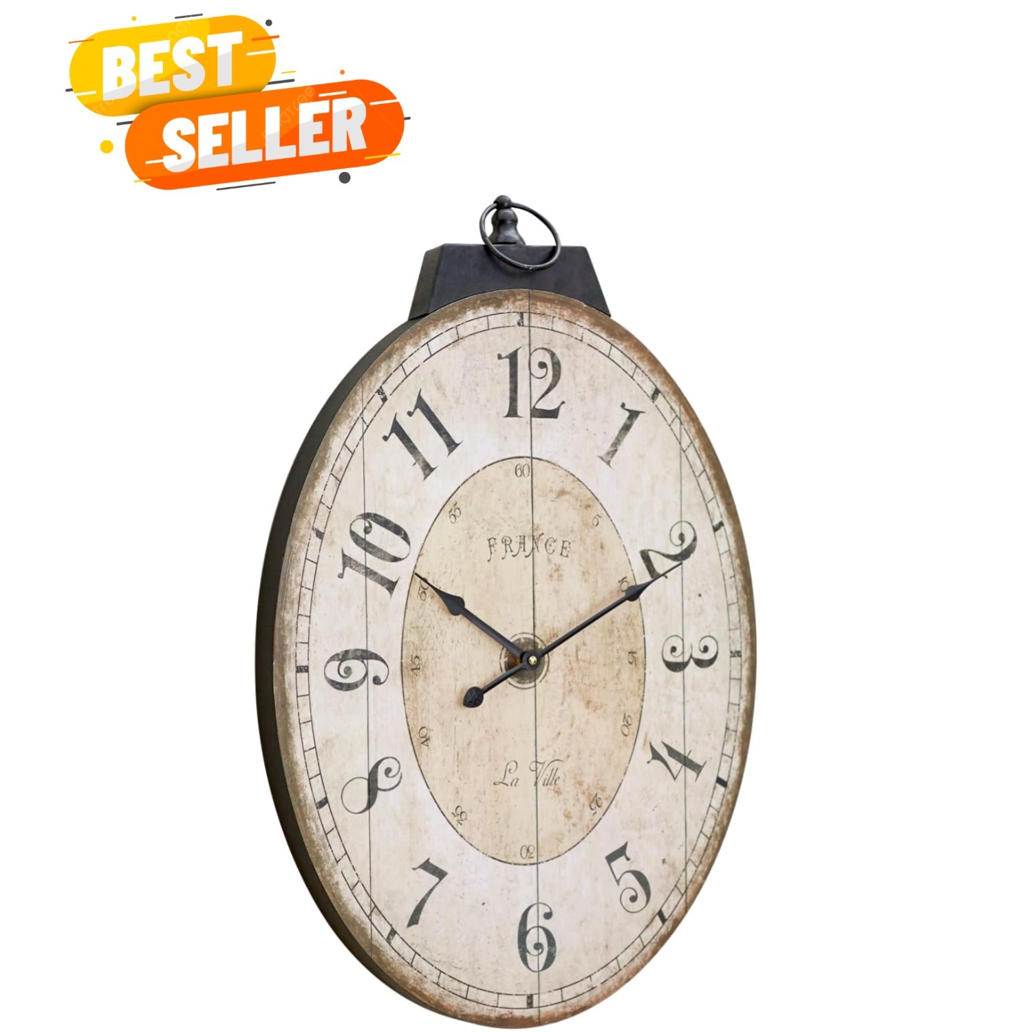 24" H * 18" W Large Oval Wall Clock, Vintage French Decorative Wall Clock wit...