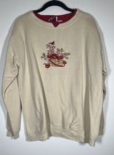 Vintage 80s Real Work Wear beige red embroidered cardinals Cottage sweatshirt L