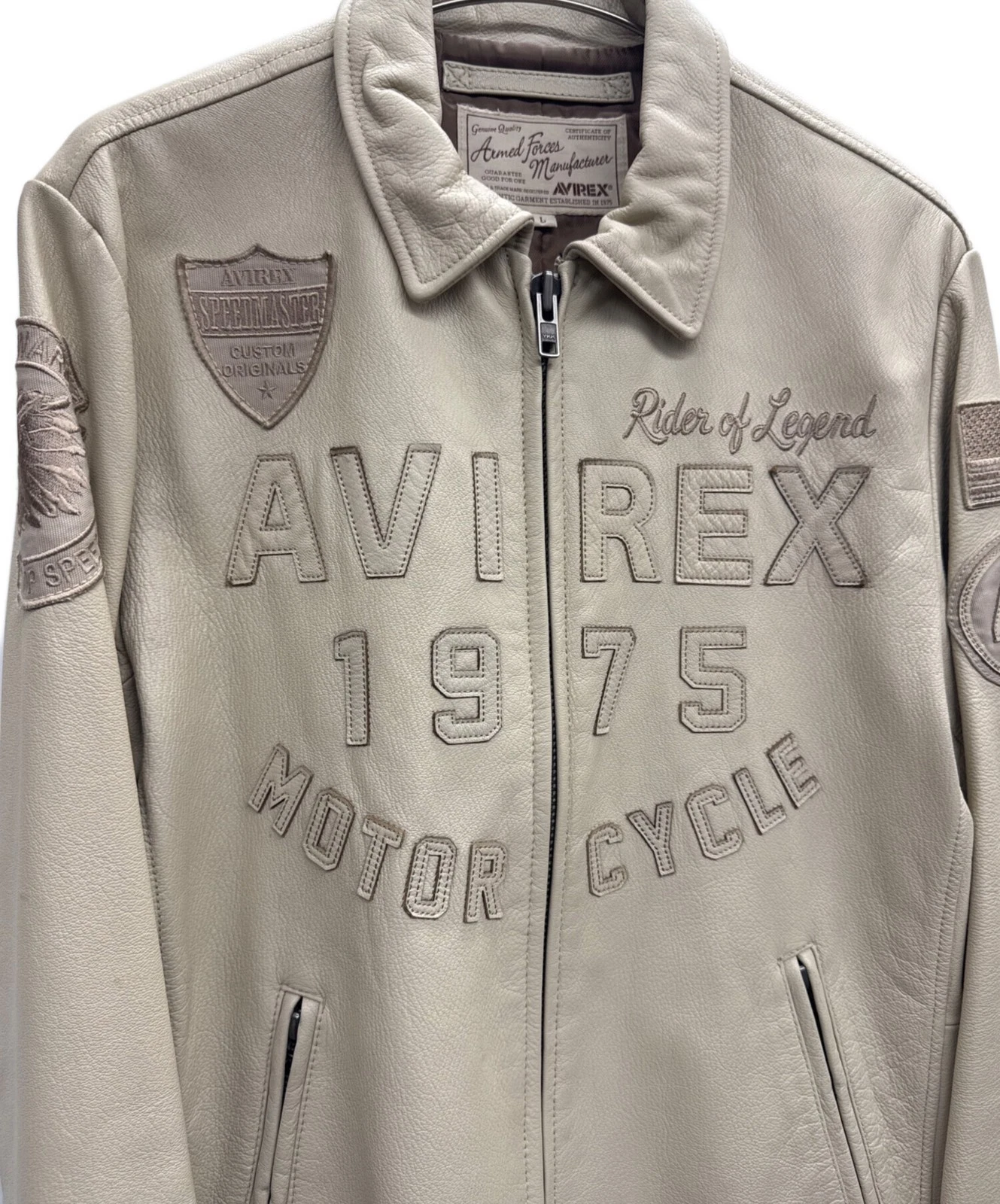 AVIREX 40th Anniversary Model Leather Riders Jacket Men's Size L Beige - product detail image 5