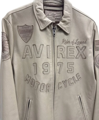 AVIREX 40th Anniversary Model Leather Riders Jacket Men's Size L Beige image 5