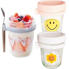 2 Pack Overnight Oats Containers with Lids and Spoons,16 oz Glass Mason Overn...