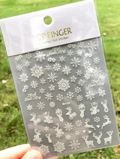 Snow White Christmas Tree Nail Sticker Reindeer Santa Snowman Bear Penguin