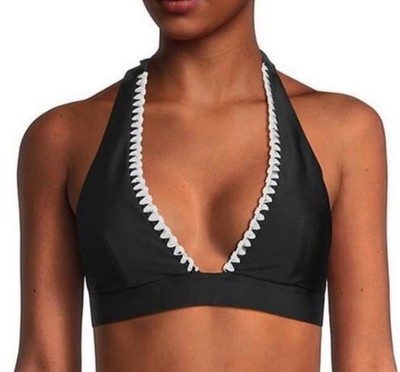 NEW Milly Bikini Top Black White Crochet Halter