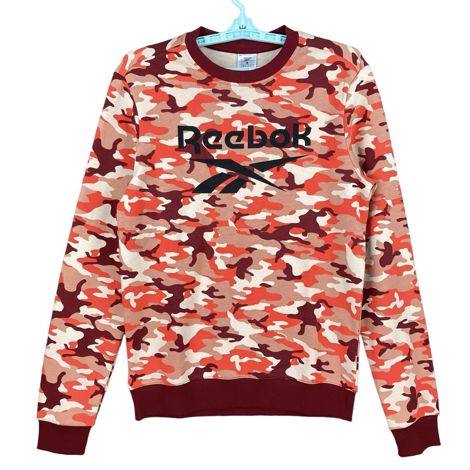 NWT Reebok Men ID Camo Training Sweatshirt Size Small Pullover Classic Burgundy