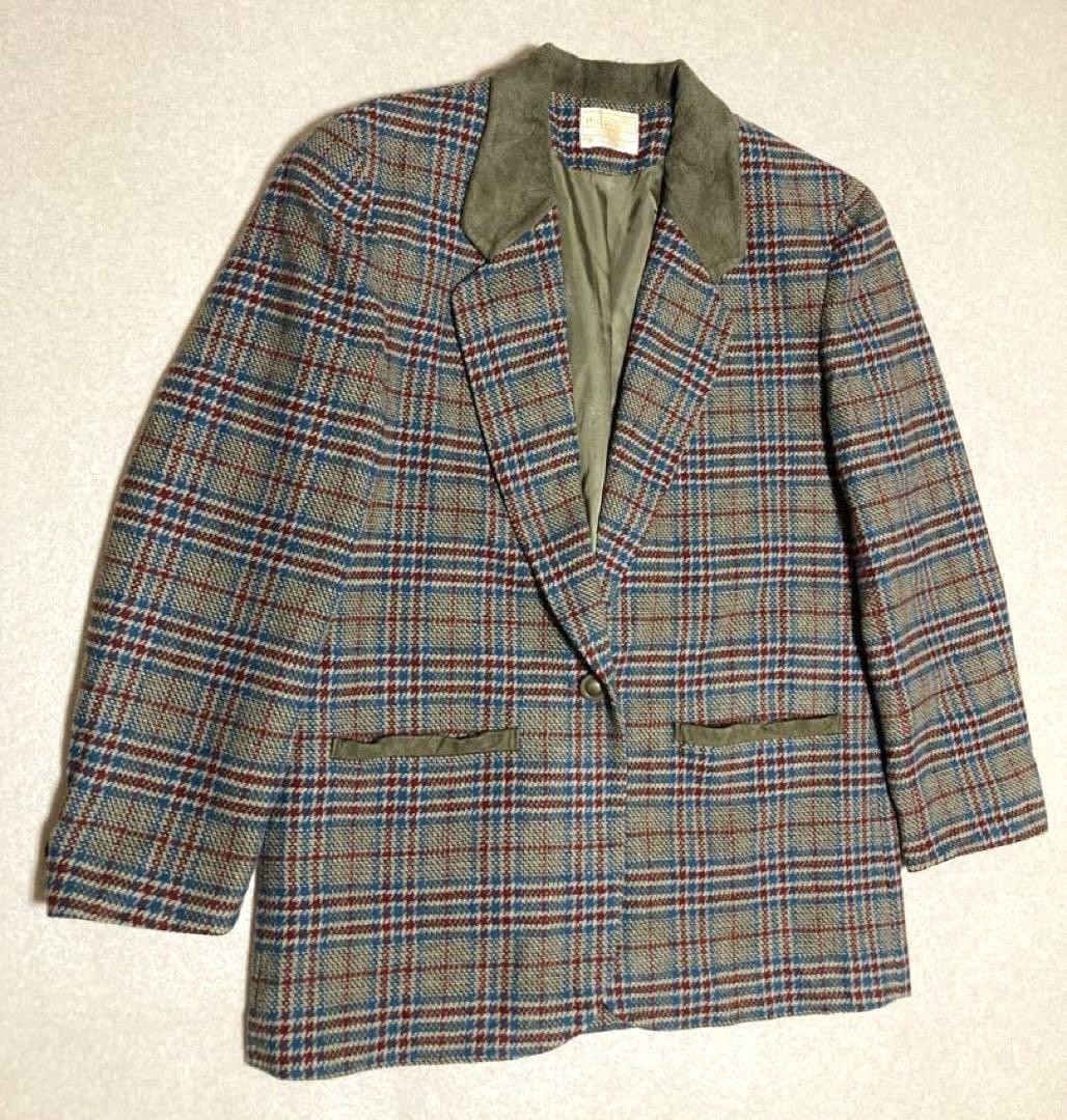 PENDLETON Tailored Jacket Pure Virgin Wool Tweed Size L Beige Length 75cm