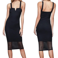 Good American Sheer Mesh Midi Dress Women's 2 Medium Black Bodycon Party LBD