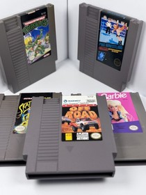 Lot of 5 Nintendo NES Games - TMNT, Super Off-Road, Pro Wrestling, Barbie, Skate