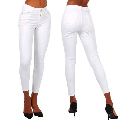 Damen Kunstleder Hose Stretchhose Skinny Röhre Slim Fit Lederoptik Bikerhose Wet