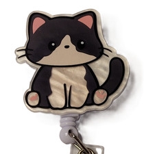 Retractable Reel Badge ID Holder Tuxedo Cat Black White