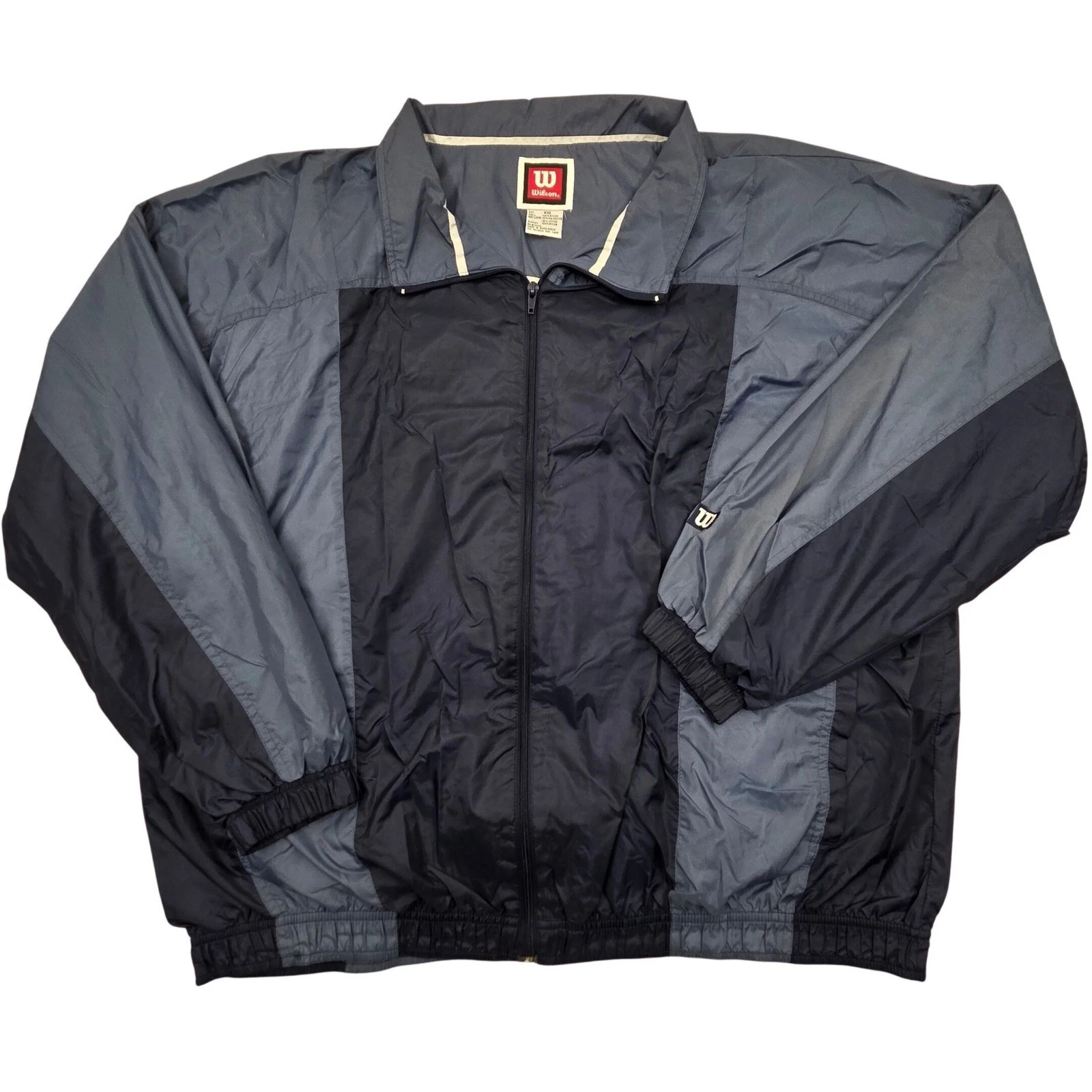 Vintage 90s Wilson Colorblock Full Zip Windbreaker Track Jacket Blue Mens XXL