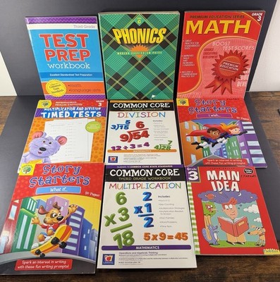 Grade 3 Workbooks (Lot of 9) Test Prep & Learning: Writing  Reading Math