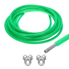 3/8 Green Vinyl Coated Wire Rope 20ft Galvanized Steel(2PCS M10 Loop Sleeves)
