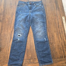 J Crew Vintage Straight Jeans Dark Wash Women's Size 29 Distressed