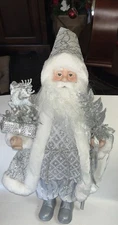 New Tinsel & Fir White & Silver Santa Claus Figurine Doll Christmas 18” Tall