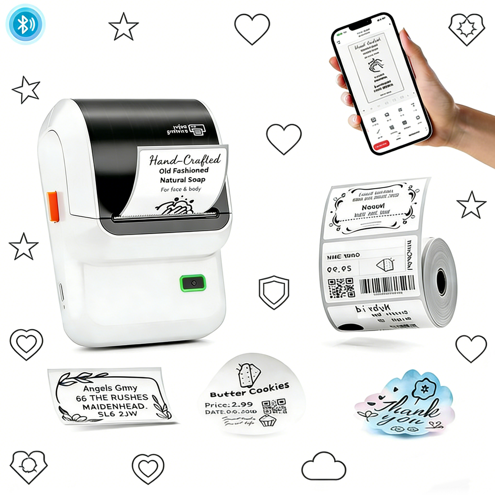 Label Maker Machine with Tape, M100 Bluetooth Label Printer for Small Business