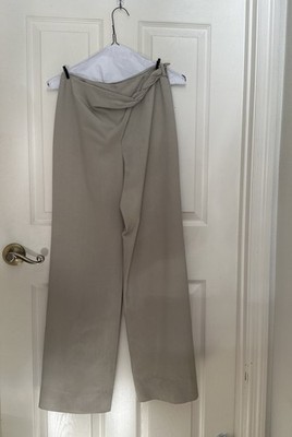 Vintage Giorgio Armani Women's Oatmeal Wide-Leg Braided Belt Pants Size 36