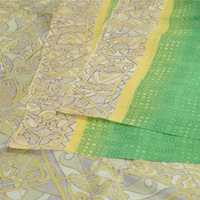 Sanskriti Vintage Sarees Green/Ivory 100 Pure Silk Printed Sari Craft Fabric