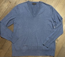 Brooks Brothers Sweater Large Light Blue V Neck Knit Supima Casual Long Sleeve