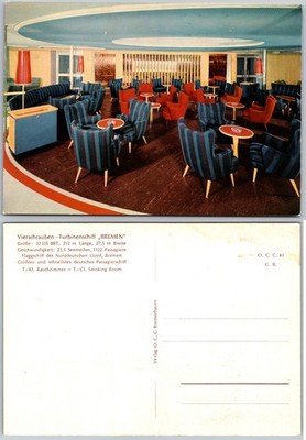 Continental TS Bremen Smoking Room Postcard