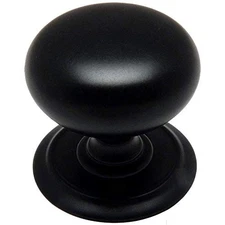 10 Pack 1-1/4 Round Cabinet Knobs, Flat Black, Backplate, 6542FB, Hardware