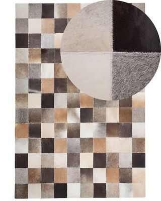 Designer Lederteppich Rechteckig Beige Hellbraun Dunkelbraun 160 x 230 cm Soke