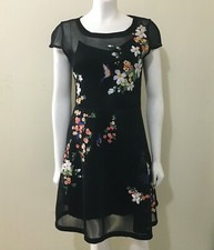 Guess Lyana Mesh Dress Women's Size M Black Floral Embroidered Fit & Flare