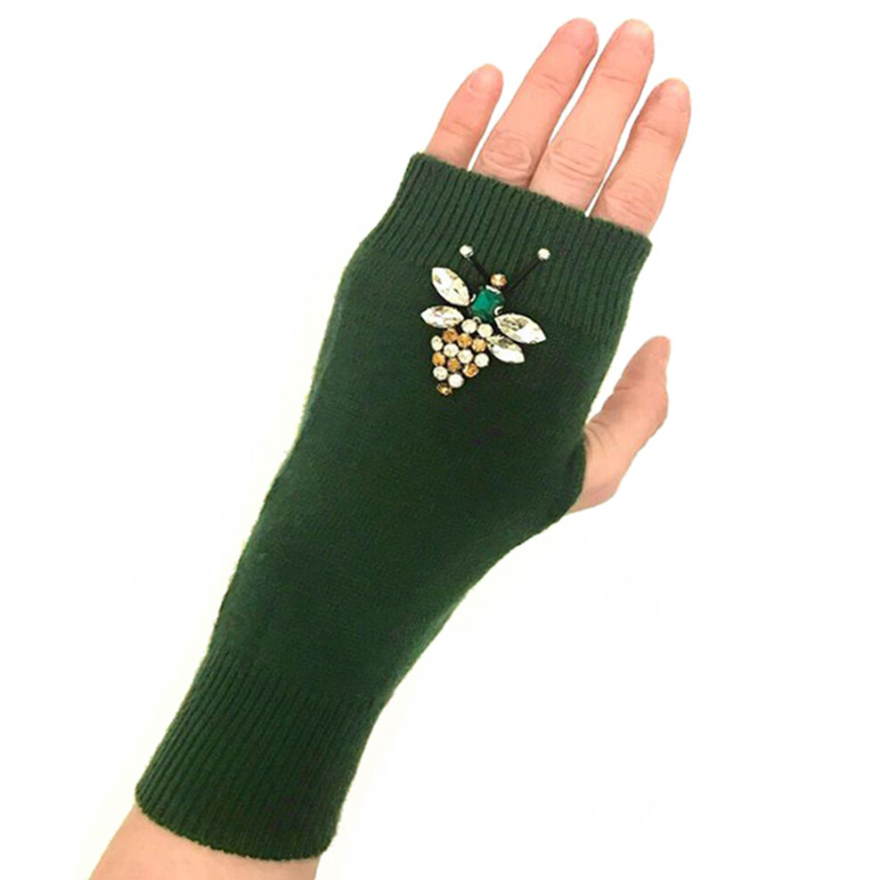 Women'S Mittens Cashmere Gloves With Rhinestone Bug Accent - Perfect Gift