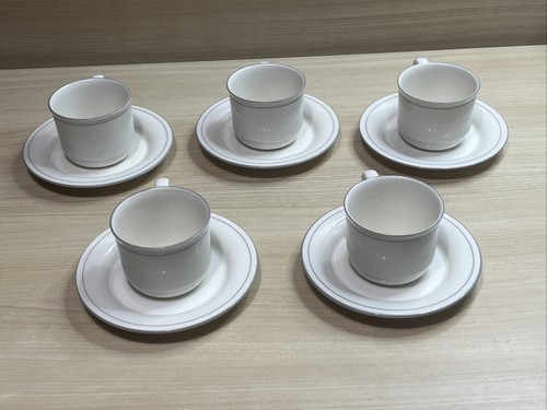 Lenox Chinastone For the Grey Patterns Stripe 5 Saucers 5 Coffee Cups Mugs - Picture 4 of 12