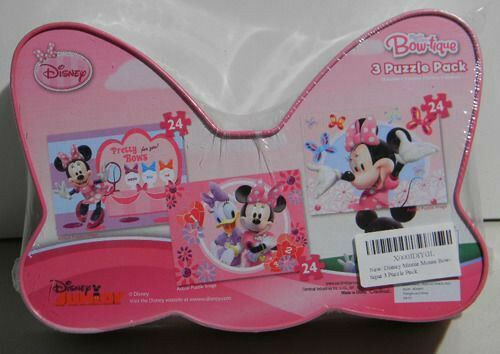 Disney Bow-tique 3 Puzzle Pack, 24 Piece Puzzles Minnie Mouse 12" x 9" - New - Picture 2 of 4
