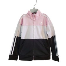 Adidas Girl's Track Jacket Full Zip Color Block Pink White Black Stripes Size 6
