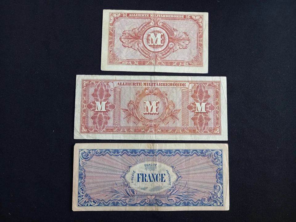 WWII Germany Allied Military 10 + 20 Mark & France 100 Francs (1944) Banknotes - Image 2 of 2