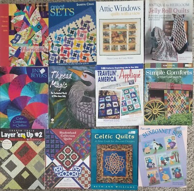 Lot of 12 Quilting Books - Japanese, Attic Windows, Jelly Roll, America Applique