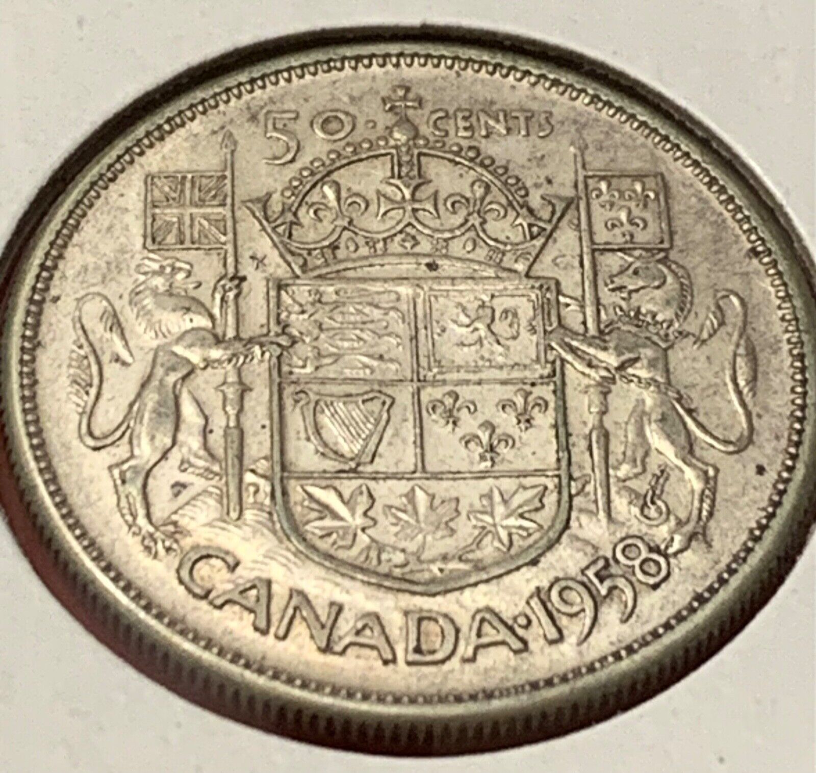 Canada 1958 Fifty Cents .80 Silver Half Dollar 50 Cents Coin