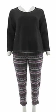 Cuddl Duds Fleecewear Stretch Novelty Pajama Set-Black/Fairisle-Large-A297368