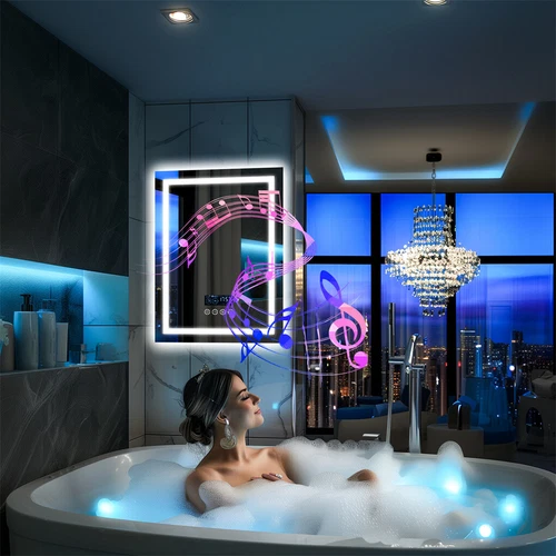 LUVODI Bluetooth LED Bathroom Mirror Music Anti-Fog Makeup Mirror Time Display - Picture 4 of 21